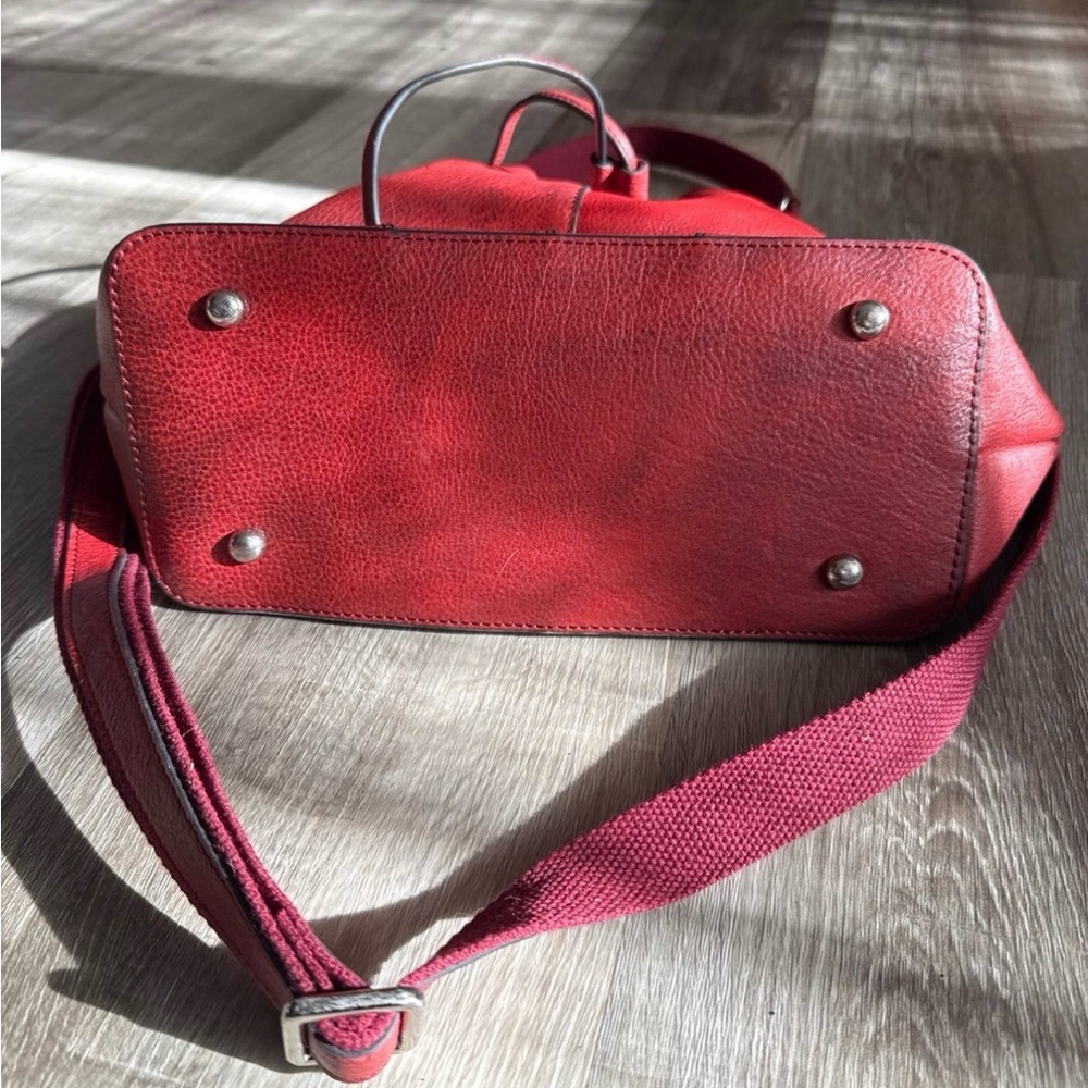 Red Leather Drawstring Shoulder Bag - image 5